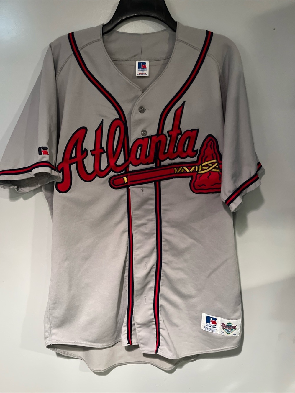 Russell Athletic Atlanta Gray & Red Baseball Jersey #33